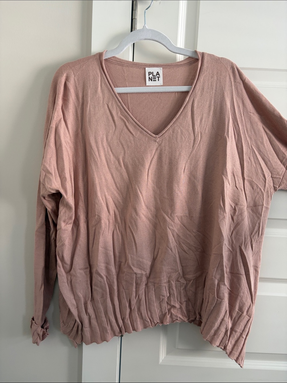 Planet Rose Dust V-Neck Women's Top- lightweight sweater. Pima cotton and modal.